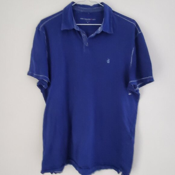 JOHN VARVATOS U.S.A. Men's Blue Peace Polo Shirt Size Medium Embroidered Motif - Picture 1 of 8